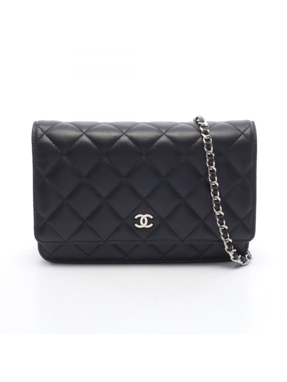 Chanel Shoulder Bag Quilted Black Lambskin Chain Wallet